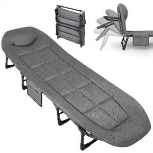 75" Portable Folding Bed with Cushion and Pillow, Camping Cot for Adults, Lightweight, Grey, 500 Lbs Support