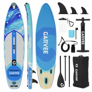 10.6' Inflatable Stand Up Paddle Board - 450 lbs Capacity SUP with 3 Fins, Adjustable Paddle, Pump & Backpack, Stable Non-Slip Deck for All Skill Levels - Lakes, Ocean & Yoga
