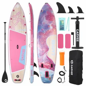 11FT Pink Turtle Inflatable Paddle Board with Water Bag, PVC Material, Wide Stable Design, Non-Slip EVA Deck, Tri-Fin System, 420LB Capacity, Lightweight for Lakes & Rivers