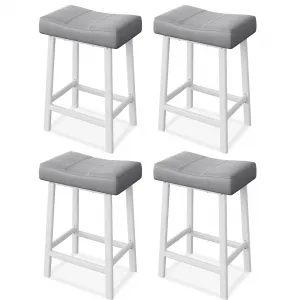 24 Inch Backless Saddle Barstools Set of 4, Counter Height Upholstered Padded Barstools with Curved Surface, Metal Leg and Footrest, for Kitchen Counter, Home Bar, Gray