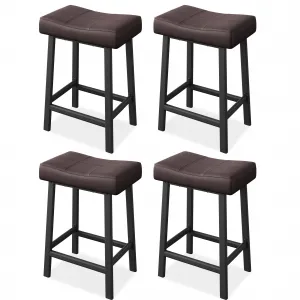 24 Inch Backless Saddle Barstools Set of 4, Counter Height Upholstered Padded Barstools with Curved Surface, Metal Leg and Footrest, for Kitchen Counter, Home Bar, Brown