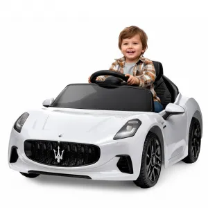 Ride - P Series: 12V Battery Powered Motorized Car for Kids with Remote Control, Spring Suspension, Double Doors, Bright Lights, 4 Wheel Electric Vehicle, White