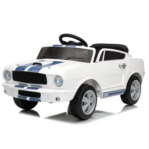 Ride - P Series: 12V Kids Ride On Car Shelby GT350 Replica with Remote Control, LED Lights, USB Port, Music, Safety Harness, White for Outdoor Fun