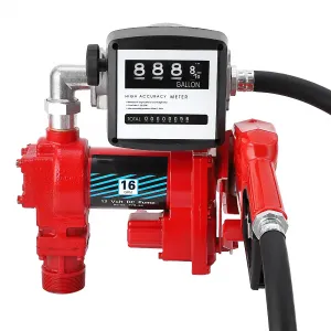 Fuel Transfer Pump 16 GPM 1/4 HP, with Digital Meter, Diesel Transfer Pump with Automatic Nozzles, Gasoline Transfer Pump with Emission & Suction Hoses for Gasoline, Diesel, Kerosene