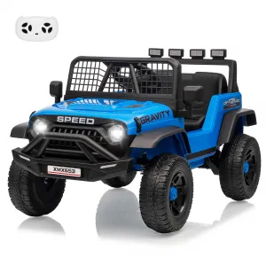 12V Kids Ride On Truck Car with Parent Remote Control, 3 Speeds, Emergency Braking, LED Lights, Music & Horn, Blue, Outdoor Adventure Toy
