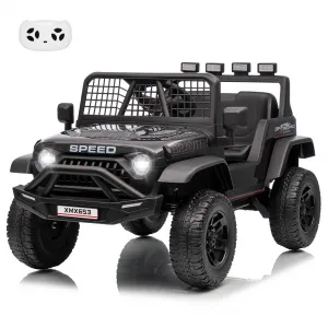 12V Kids Ride On Truck Car with Parent Remote Control, 3 Speeds, Emergency Braking, LED Lights, Music & Horn, Black