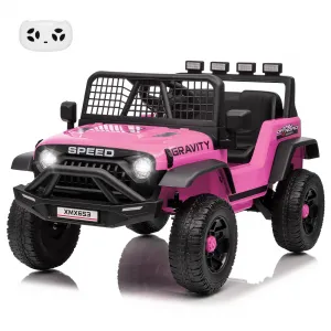 12V Kids Ride On Truck Car with Parent Remote Control, 3 Speeds, Emergency Braking, LED Lights, Music & Horn, Pink for Boys and Girls Outdoor Adventures