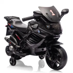 Kids 6V Ride On Motorcycle With Training Wheels For Toddlers, Black, 30.31" L x 14.96" W x 19.69" H