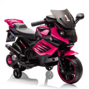 Kids 6V Ride On Motorcycle with Training Wheels for Toddlers, Rose Red, 30.31" L x 14.96" W x 19.69" H