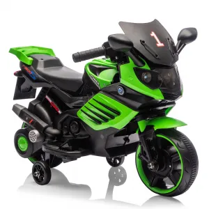 Kids 6V Ride On Motorcycle With Training Wheels, Battery Powered Toddler Motorcycle For Boys And Girls, Green, 30.31" L x 14.96" W x 19.69" H