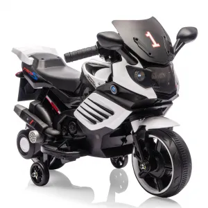 Kids 6V Ride On Motorcycle With Training Wheels For Toddlers, 30.31" L x 14.96" W x 19.69" H, White