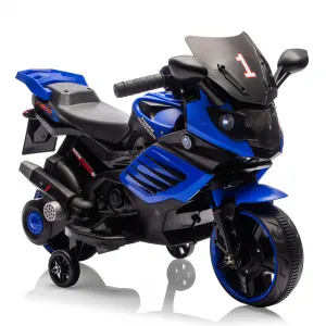 Kids 6V Ride On Motorcycle Battery Powered Ride On Toys with Training Wheels for Toddlers Blue 30.31" L x 14.96" W x 19.69" H