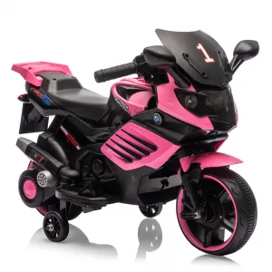 Kids 6V Ride On Motorcycle Pink With Training Wheels For Toddlers 3-6 Years, Stable Electric Toy Bike