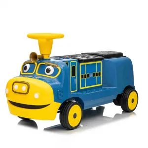 12V Kids Ride On Train Trackless 2-Seater Dual Motor Rubber Wheels Light Music Blue Outdoor Fun