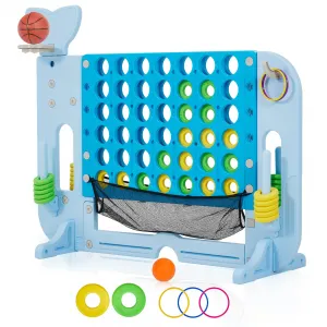 Giant 4 In a Row Game, 4-In-1 Game Design with Golf,Basketball & Ring Toss, 4-to-Score Giant Game Set with Carrying Bag and Mesh Pocket,4-Level Height Adjustable,Jumbo Yard Game for Kids & Adults