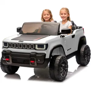 24V 2-Seater Electric Ride-On Truck for Kids Ages 3-8 – Licensed 4WD Battery Car with Parental Remote Control, 3 Speeds, Wireless Connection Music, LED Lights, Gradual Start – Perfect Gift Vehicle – White
