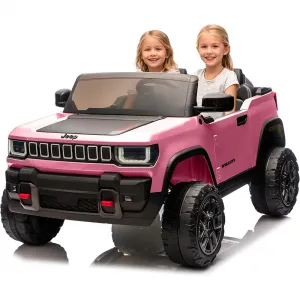 24V 2-Seater Electric Ride-On Truck for Kids Ages 3-8 – Licensed 4WD Battery Car with Parental Remote, Wireless Connection Music, LED Lights, 3 Speeds, Gradual Start – Best Toy Vehicle – Pink
