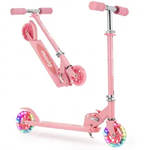 Kick Scooter for Kids with LED RGB Lighted Wheels, Lightweight & Detachable, Aluminum Frame, Anti-Slip Deck, Adjustable Handlebars, Pink, Ages 3+