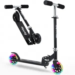 Kick Scooter for Kids with LED RGB Lighted Wheels, Lightweight 4.6 LBS, Adjustable Handlebars, Anti-Slip Deck, Detachable Design, Ages 3+