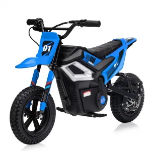 24V Electric Dirt Bike for Kids 350W Motor, Rear Suspension, Leather Seat, Bluetooth Music, 12" Tires, Ages 10+, Outdoor Riding