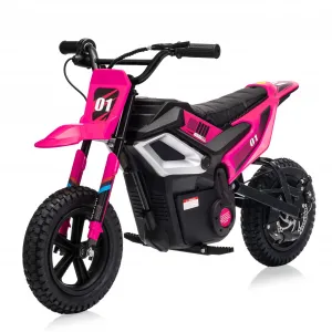 24V Electric Kids Dirt Bike 350W Motor Rear Suspension Leather Seat Bluetooth Music Black Blue Green Red Rose Ages 10+ Outdoor Fun