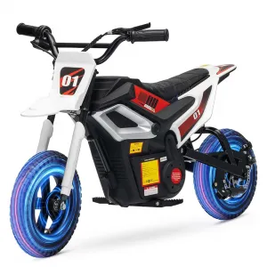 Kids 24V 350W Electric Dirt Bike with Rear Suspension, Music, Leather Seat, Rubber Tires, Twist Grip Throttle, 13.7 Mph, 12 Miles Range, Outdoor Riding