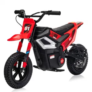 24V Electric Dirt Bike 350W Motor 10MPH Speed Key Start Hand Brake 12" Fat Tires Dual Suspension Kids Outdoor Riding