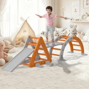 9-in-1 Toddler Indoor Climbing Set - Early Childhood Motor Skills Development Playset with Arch, Ramp, Ladder, and Slide, Durable HDPE & PP Jungle Gym for Kids Ages 1-8 (Gray/Orange, USA)