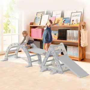 9-in-1 Triangle Set, HDPE PP Plastic Climbing Set, Durable 1-8 Toddler Climbing Toys Indoor with Arch, Ramp, Ladder & Slide, Indoor Playground Jungle Gym Playset, White