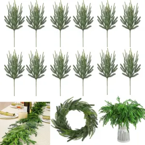 12pcs Christmas Norfolk Pine Branches, 18 Inch Norfolk Pine Artificial Xmas Branches, DIY Crafts Faux Christmas Pine Branches for Xmas Indoor Outdoor Home Decor branches [45cm](70g) 12pcs One size