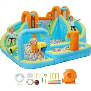 10-in-1 Inflatable Bounce House for Kids – Jumping Castle Playset with Slide & 350W Blower – Indoor Outdoor Fun, Backyard or Commercial Use – Blue – US Standard