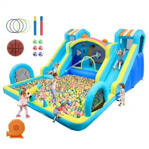 Double Inflatable Water Slide Bounce House for Kids – Superior Oxford Fabric Bouncy Castle – Indoor/Outdoor Jump House – Includes Blower – Ideal for Backyard Parties – Blue, US Standard