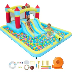 7-in-1 Inflatable Bounce House for Kids - Indoor & Outdoor Bouncy Castle with Slide and 350W Blower - Durable Backyard Play Jumper - Blue, US Standard