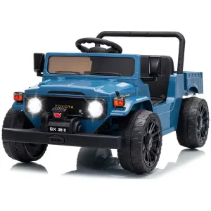 Licensed Toyota 12V 4WD Kids Ride-On Pickup Truck – Battery Powered Electric Car, Remote Control, wireless Music, LED Lights, Suspension, Soft Braking, Truck Bed Storage – For Toddlers & Big Kids – navy blue