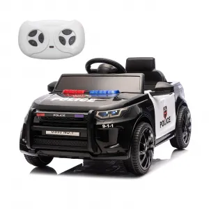 Kids Electric Police Car Ride-On 12V 4.5Ah Battery Dual 35W Motors LED Lights Bluetooth Speaker Remote Control White/Black Indoor Outdoor