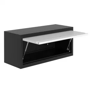 Heavy-Duty 30" Metal Wall Cabinet with Lock - Hydraulic Flip-Up Door, 33 lbs CapacitWall-Mounted Tool Storage Organizer for Garage, Kitchen, Office, and Workshop, Black Grey