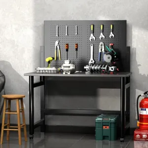 Heavy-Duty Wall-Mounted Workbench with Pegboard, Foldable Steel Frame, Space-Saving, Scratch-Resistant Black Finish, Garage & Workshop Use
