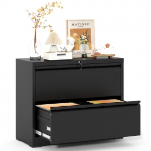 2 Drawer File Cabinet with Lock, Metal Lateral Filing Cabinets for Letter/Legal Size Documents, Smooth Full-Extension Slides, Durable File Storage for Home Office, Black