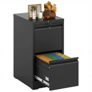 2 Drawers File Cabinet with Lock, Metal Filing Cabinet for Letter/Legal/A4/F4 Documents, Secure Locking, Anti-Tilt System, Vertical Storage Cabinets for Home Office, Black