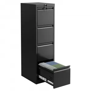 Metal File Cabinet with 4-Drawer, Heavy Duty Metal Filing Cabinet for Letter/Legal/A4/F4 Documents, Secure Locking, Anti-Tilt System, Vertical Storage for Home Office, Black