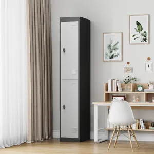Metal Storage Cabinet with 2 Doors, 72" Single Storage Steel Locker with Door & Keys, Tall Secure Lockers for Employees Students with Shelves for School Gym Home Office, Light Gray & Black