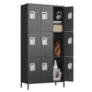 9-Door Metal Storage Locker Cabinet with Locks and Hooks, Doors and Shelves, 72" Tall Steel Storage Cabinet for Office, Gym, Garage, Home, Space Saving Design