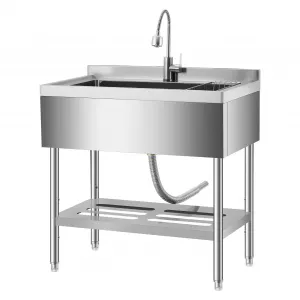 20"D  X 36"W X 35.5"H Stainless Steel Utility Sink Freestanding Commercial Sink Adjustable Leg Hot and Cold Faucet Large Laundry Tub Kitchen Garage Bathroom Outdoor