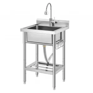 20"D X 22"W X 38"H Stainless Steel Utility Sink Free Standing Single Bowl Kitchen Sink Adjustable Leg Height with Faucet Indoor Outdoor Farmhouse