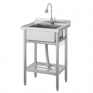 19"D X 23"W X 35"H Small Stainless Steel Utility Sink With Hot & Cold Water Faucet, Commercial Freestanding Single Bowl Kitchen Sink, Silver