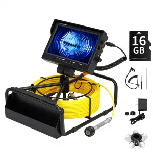 Sewer Inspection Camera 100FT with 9" IPS HD Screen, IP68 Waterproof, 12 LED Lights, 4500mAh Battery, 16GB Card, Fiberglass Cable, Plumbing & Drain Use
