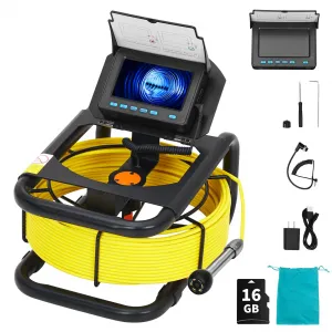 Sewer Inspection Camera 100FT with 4.3" IPS HD Screen, IP68 Waterproof Borescope, 8500mAh Battery, 6 LED Lights, 16GB Card, Pipe Inspection