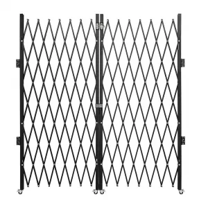 Double Folding Security Gate Heavy-Duty Steel Lockable Scissor Gate 87"H x 152"W Black Outdoor Use