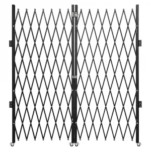Double Folding Security Gate Heavy-Duty Steel Lockable Scissor Gate for Outdoor Use 63"H x 122"W Black