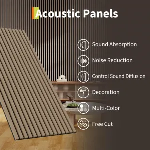 Set of 2 Modern 3D Fluted Acoustic Wood Slat Wall Panels 47.2" x 23.6" Soundproof Decorative Panels for Home Theater, Office, Studio and Interior Walls, Walnut